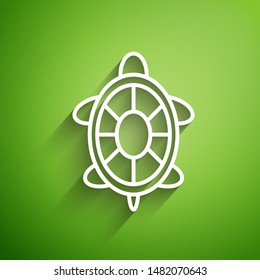 White line Turtle icon isolated on green background.  Vector Illustration
