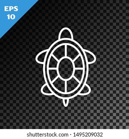 White line Turtle icon isolated on transparent dark background.  Vector Illustration