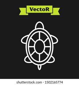 White line Turtle icon isolated on black background.  Vector Illustration