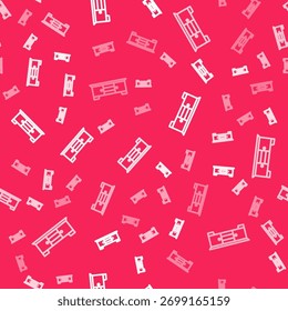 White line TV table stand icon isolated seamless pattern on red background.  Vector