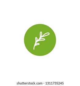 white line  twig, shoot, sprig in green circle isolated on white. eco company, agriculture, nature firm, ecology, healthy organic and farm fresh food. Vector Illustration. kitchen herbs icon