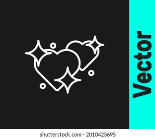 White line Two Linked Hearts icon isolated on black background. Romantic symbol linked, join, passion and wedding. Valentine day symbol.  Vector