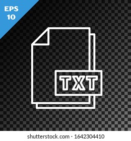White line TXT file document. Download txt button icon isolated on transparent dark background. Text file extension symbol.  Vector Illustration