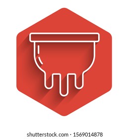 White line Udder icon isolated with long shadow. Red hexagon button. Vector Illustration