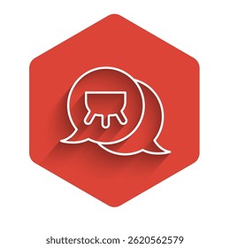 White line Udder icon isolated with long shadow. Red hexagon button. Vector