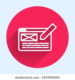 White line UI or UX design icon isolated with long shadow. Red circle button. Vector