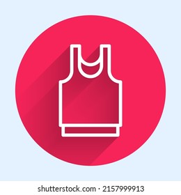 White line Undershirt icon isolated with long shadow background. Red circle button. Vector