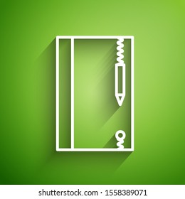 White line Underwater note book and pencil for snorkeling icon isolated on green background. Water writing slate or tablet with pen.  Vector Illustration