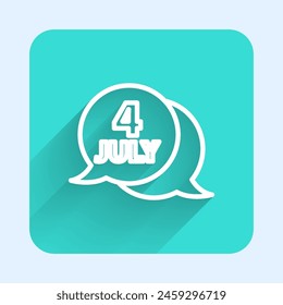 White line USA Independence day icon isolated with long shadow. 4th of July. United States of America country. Green square button. Vector