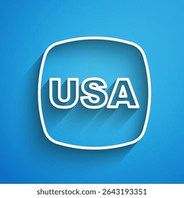 White line USA Independence day icon isolated on blue background. 4th of July. United States of America country. Long shadow. Vector