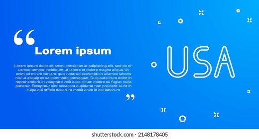 White line USA label icon isolated on blue background. United States of America.  Vector Illustration