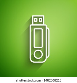 White line USB flash drive icon isolated on green background. Vector Illustration White line USB flash drive icon isolated on green background. Vector Illustration