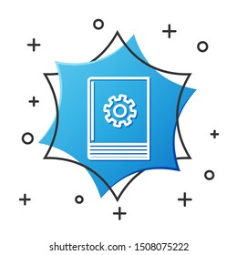 White line User manual icon isolated on white background. User guide book. Instruction sign. Read before use. Blue hexagon button. Vector Illustration