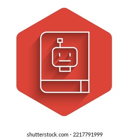 White line User manual icon isolated with long shadow. User guide book. Instruction sign. Read before use. Red hexagon button. Vector