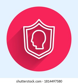 White line User protection icon isolated with long shadow. Secure user login, password protected, personal data protection, authentication. Red circle button. Vector