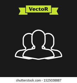 White line Users group icon isolated on black background. Group of people icon. Business avatar symbol users profile icon.  Vector Illustration