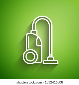 White line Vacuum cleaner icon isolated on green background.  Vector Illustration
