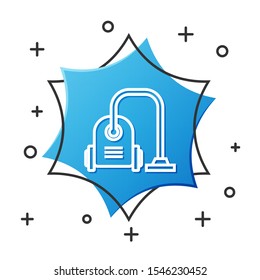 White line Vacuum cleaner icon isolated on white background. Blue hexagon button. Vector Illustration