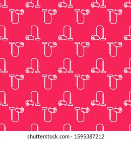 White line Vacuum cleaner icon isolated seamless pattern on red background.  Vector Illustration