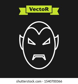 White line Vampire icon isolated on black background. Happy Halloween party.  Vector Illustration