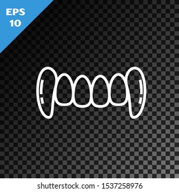 White line Vampire teeth icon isolated on transparent dark background. Happy Halloween party.  Vector Illustration