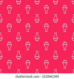 White line Vase icon isolated seamless pattern on red background.  Vector Illustration