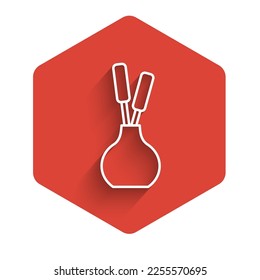 White line Vase icon isolated with long shadow. Red hexagon button. Vector
