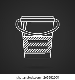 White line vector icon for meal replacement can on black background. Sport nutrition for athlete diet. 