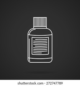 White line vector icon for plastic jar with label on black background.