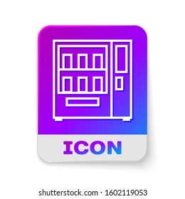 White line Vending machine of food and beverage automatic selling icon isolated on white background. Rectangle color button. Vector Illustration