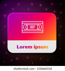 White line VHS video cassette tape icon isolated on black background. Rectangle color button. Vector Illustration