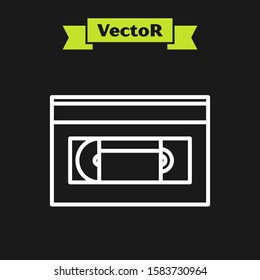 White line VHS video cassette tape icon isolated on black background.  Vector Illustration