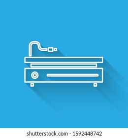 White line Video game console icon isolated with long shadow.  Vector Illustration