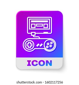 White line Video game console with joystick icon isolated on white background. Rectangle color button. Vector Illustration