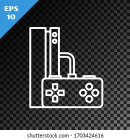 White line Video game console with joystick icon isolated on transparent dark background.  Vector Illustration
