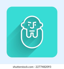 White line Viking head icon isolated with long shadow background. Green square button. Vector