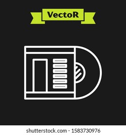 White line Vinyl disk icon isolated on black background.  Vector Illustration