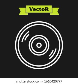 White line Vinyl disk icon isolated on black background.  Vector Illustration