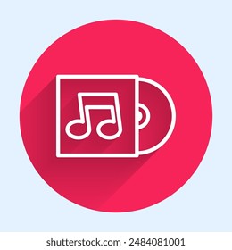White line Vinyl disk icon isolated with long shadow. Red circle button. Vector