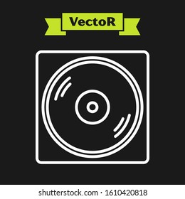 White line Vinyl player with a vinyl disk icon isolated on black background.  Vector Illustration