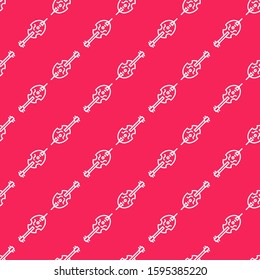 White line Violin icon isolated seamless pattern on red background. Musical instrument.  Vector Illustration