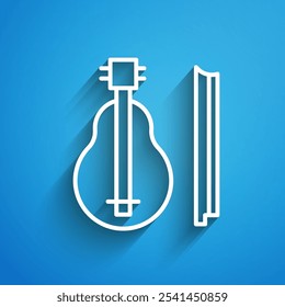 White line Violin icon isolated on blue background. Musical instrument. Long shadow. Vector