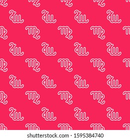 White line Virgo zodiac sign icon isolated seamless pattern on red background. Astrological horoscope collection.  Vector Illustration