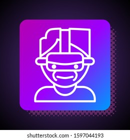 White line Virtual reality glasses icon isolated on black background. Stereoscopic 3d vr mask. Square color button. Vector Illustration