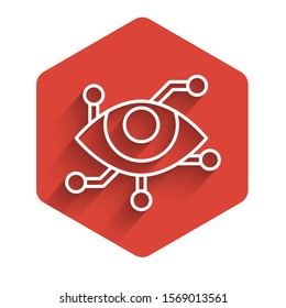 White line Virtual reality icon isolated with long shadow. Red hexagon button. Vector Illustration