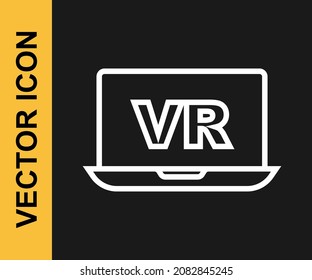 White line Virtual reality icon isolated on black background. Futuristic VR head-up display design.  Vector