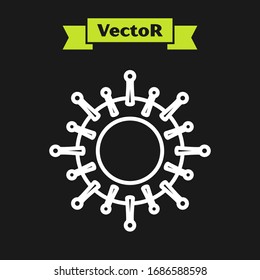 White line Virus icon isolated on black background. Corona virus 2019-nCoV. Bacteria and germs, cell cancer, microbe, fungi.  Vector Illustration