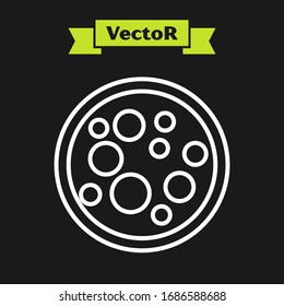 White line Virus icon isolated on black background. Corona virus 2019-nCoV. Bacteria and germs, cell cancer, microbe, fungi.  Vector Illustration