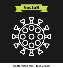 White line Virus icon isolated on black background. Corona virus 2019-nCoV. Bacteria and germs, cell cancer, microbe, fungi.  Vector Illustration