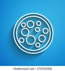 White line Virus icon isolated on blue background. Corona virus 2019-nCoV. Bacteria and germs, cell cancer, microbe, fungi. Long shadow. Vector Illustration